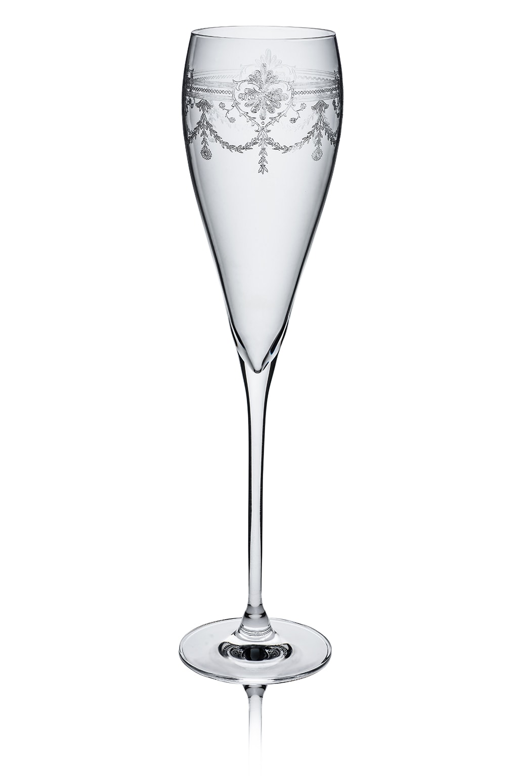 Tall classic shaped glass with a very classy Victorian style etching glass clear