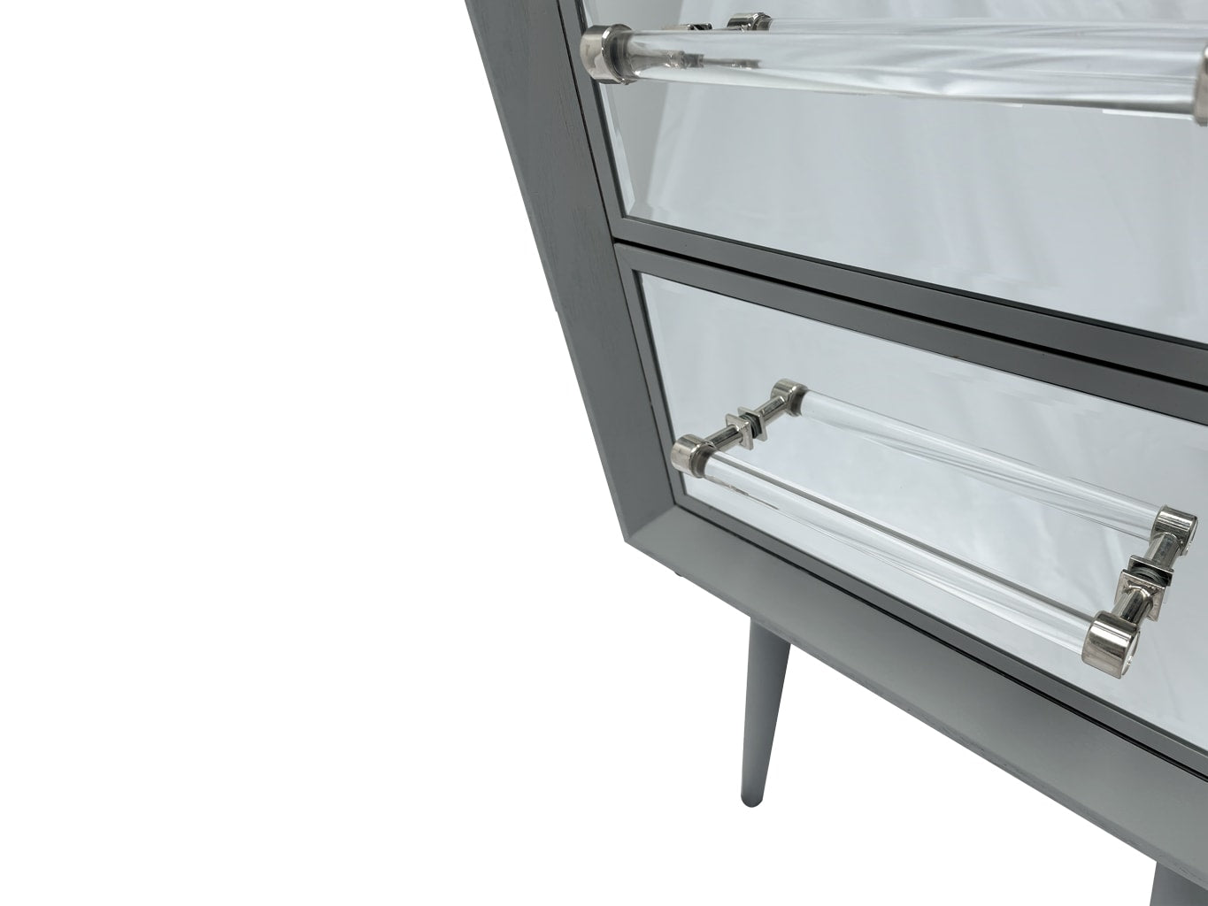 SIlver and Glass handles in Carnaby Mirrored Bedside Table with 2 Drawers