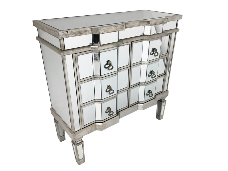 Charleston mirrored chest of drawers, 6 drawers, antique silver finish