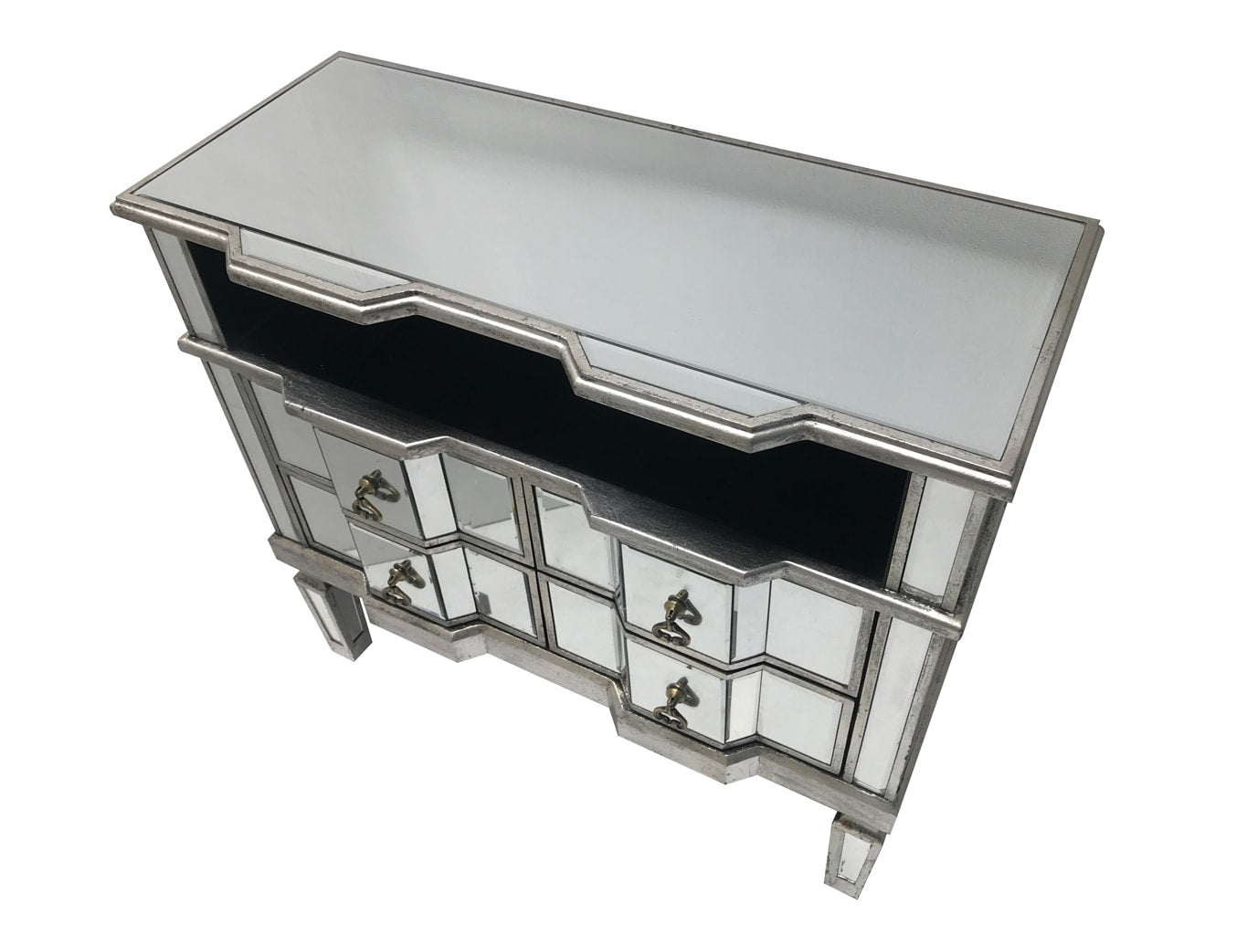 Mirrored TV Unit with 4 Drawers and a Shelf - Charleston Silver Finish
