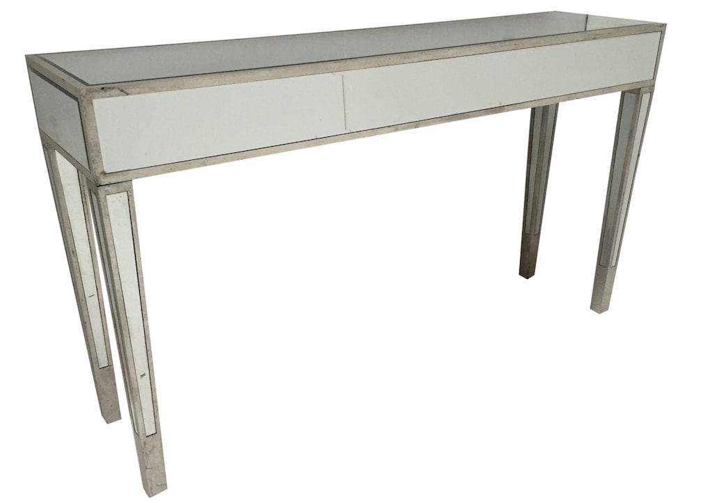 Slim Mirrored Console Table, wood and mirror, antiqued silver finish