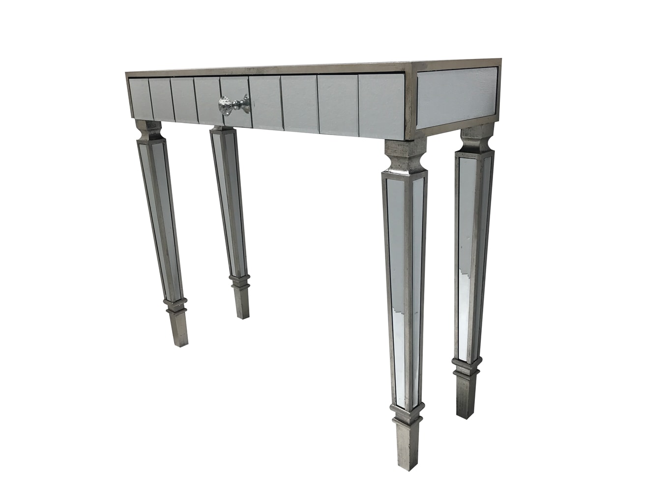 Hollywood slim table wood and mirror antiqued silver