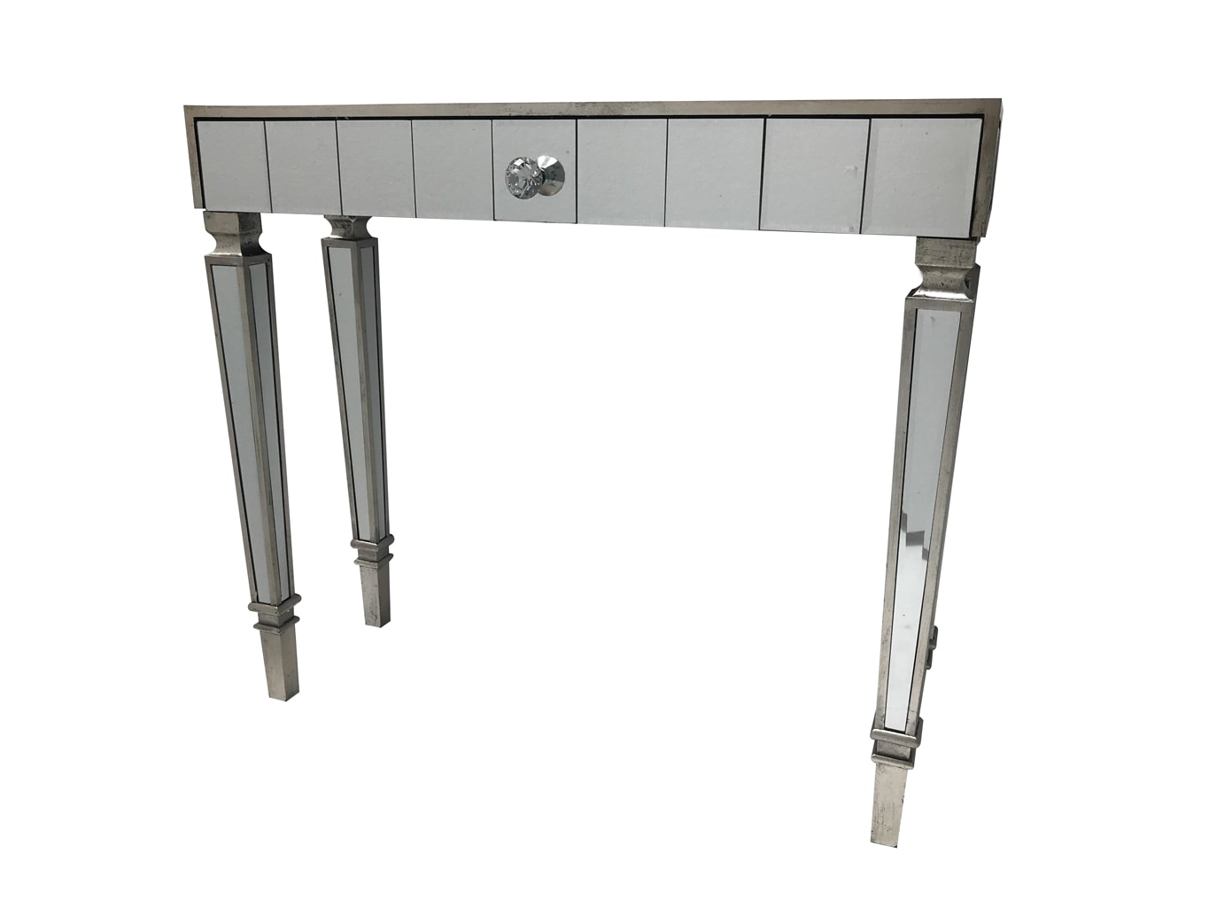 Hollywood Mirrored Table Slim Silver Finish with 1 Drawer