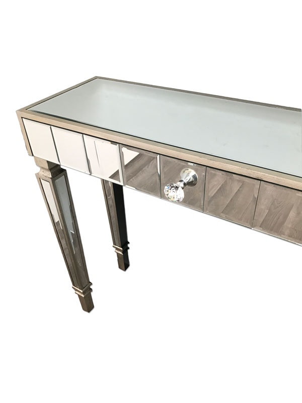 Hollywood Mirrored Table Slim Silver Finish with 1 Drawer