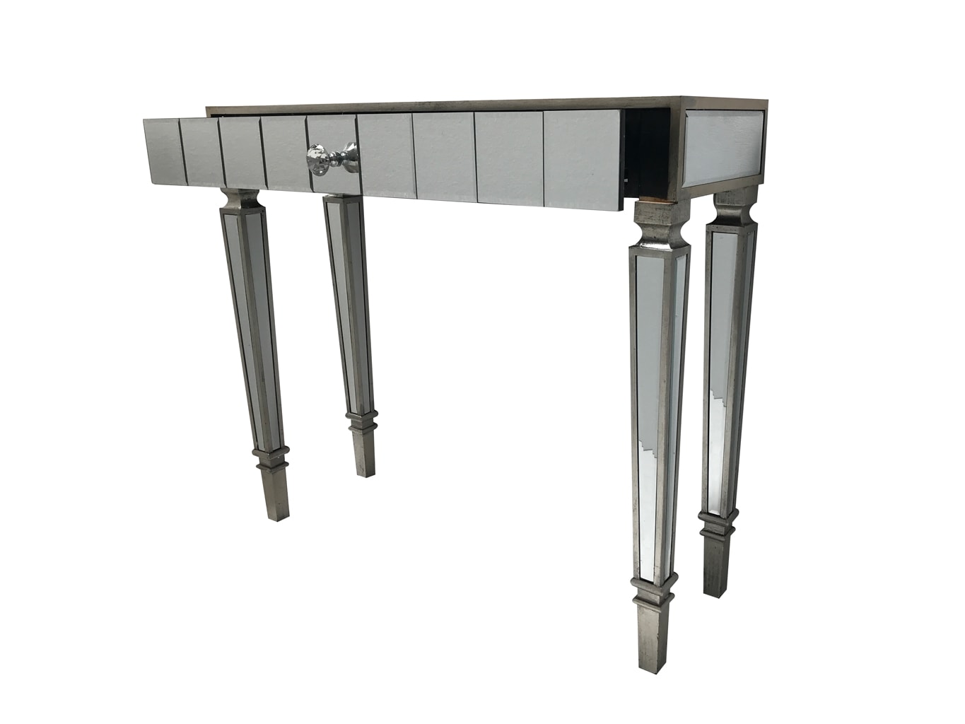 Hollywood Mirrored Table Slim Silver Finish with 1 Drawer
