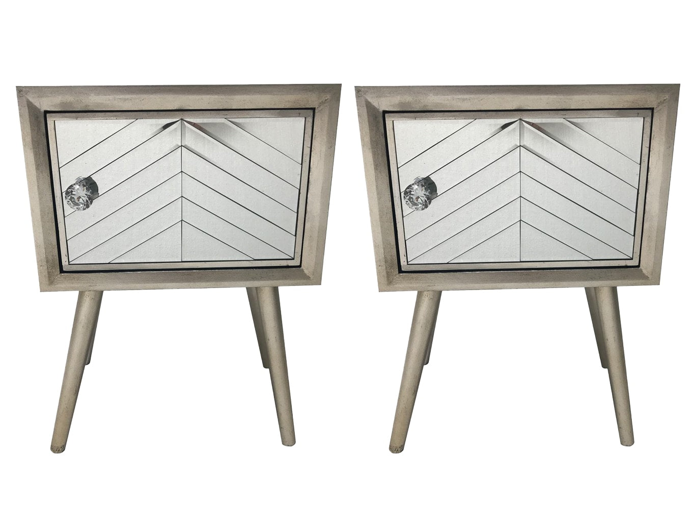Mirrored Bedside Cupboard made of wood and mirror antique silver