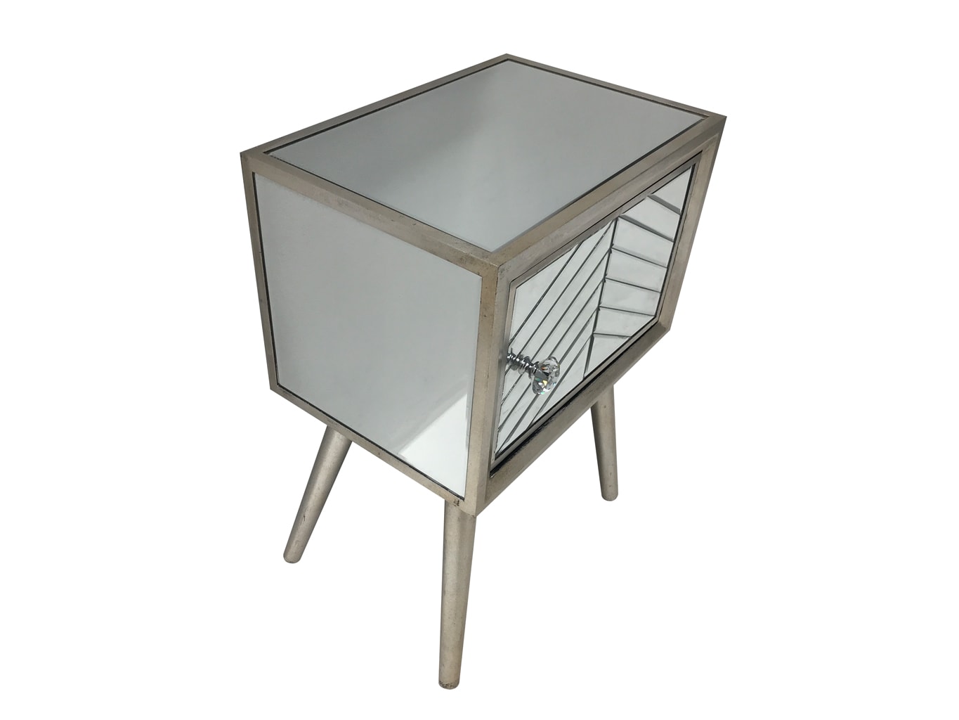 Mirrored Bedside made of wood and mirror antique silver