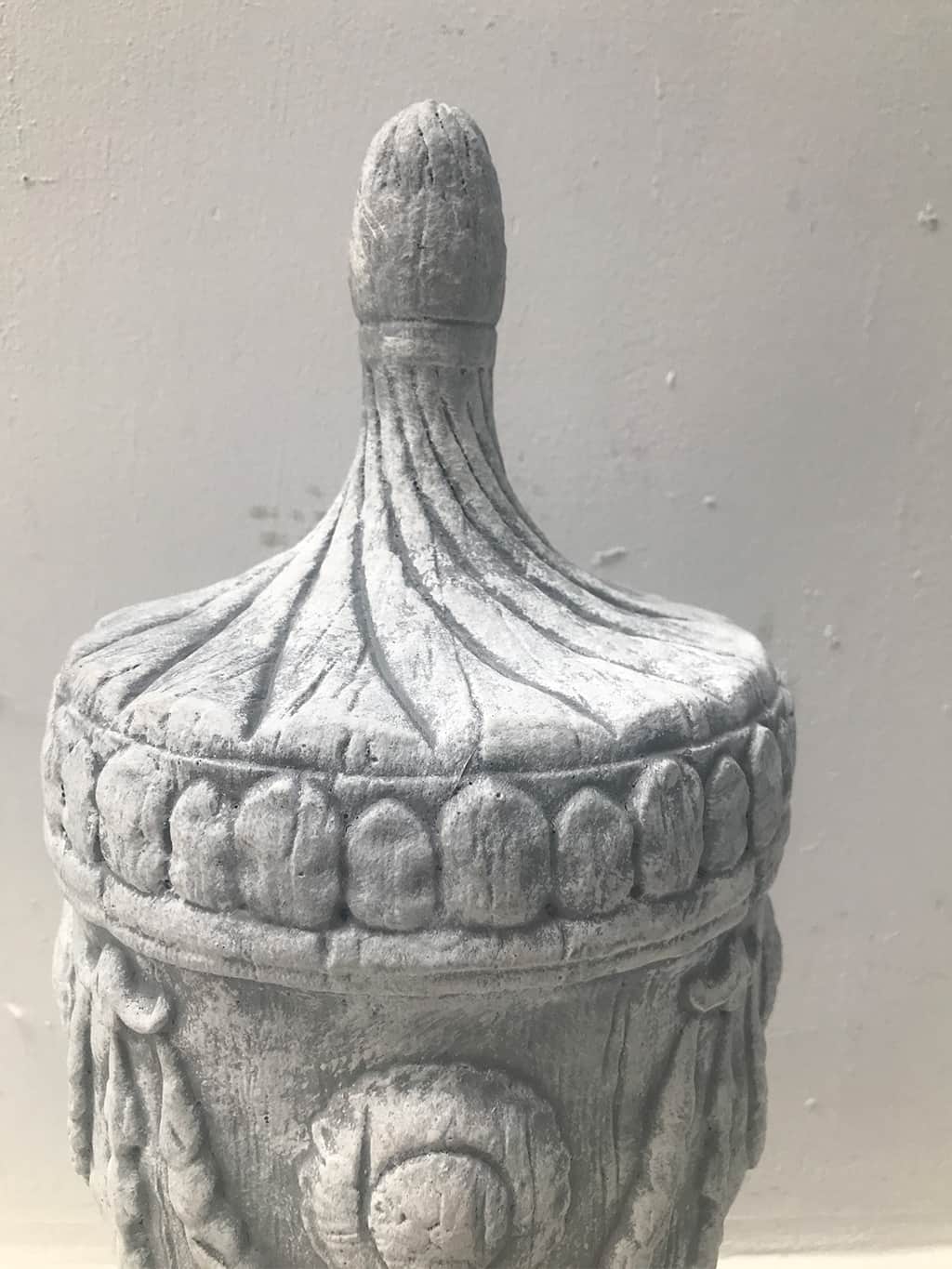 Decorative Finial - Urn Garden Decoration from Antiqued White Stone