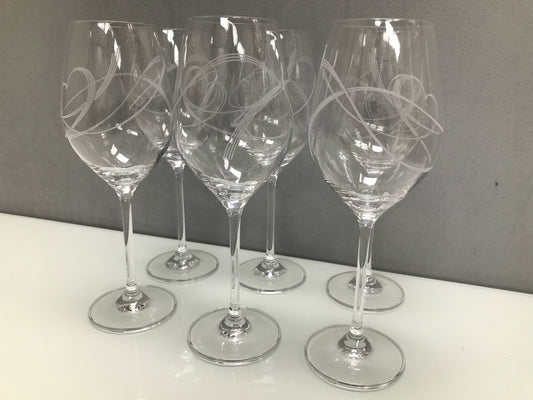 Set 6 Swirl Heart wine glasses, glass clear