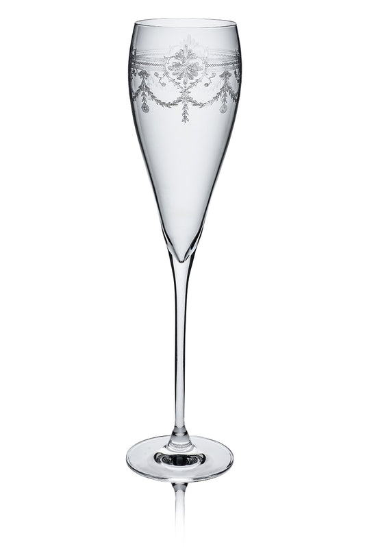 Tall classic shaped glass with a very classy Victorian style etching glass clear