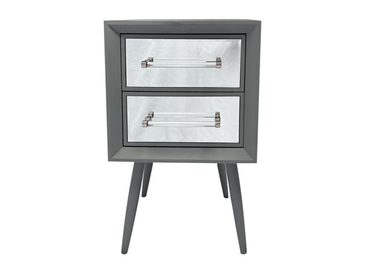 Carnamby Mid Century Mirrored Bedside with wooden finish and 2 drawers