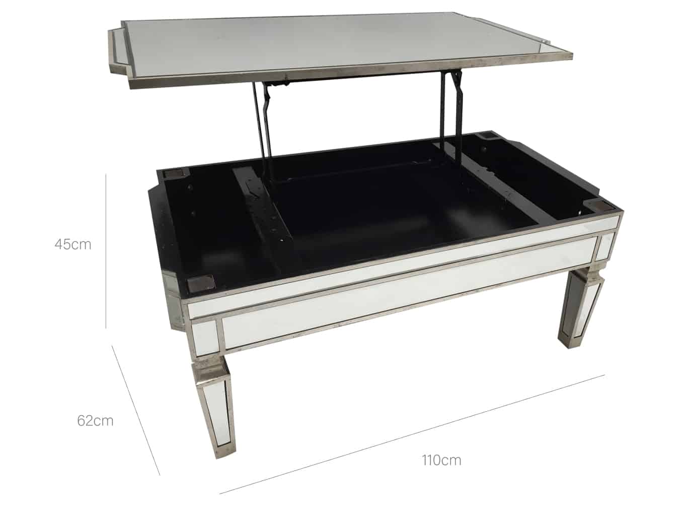 Mirrored coffee table with lift top