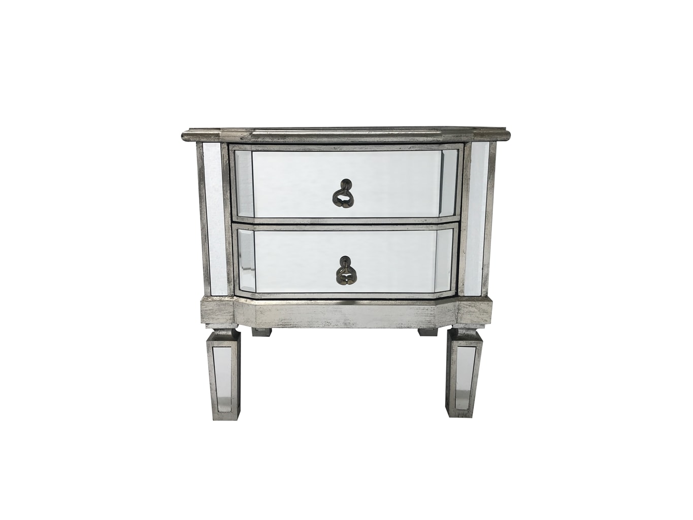 Charleston Mirrored Bedside Table, wood and mirror, antiqued silver