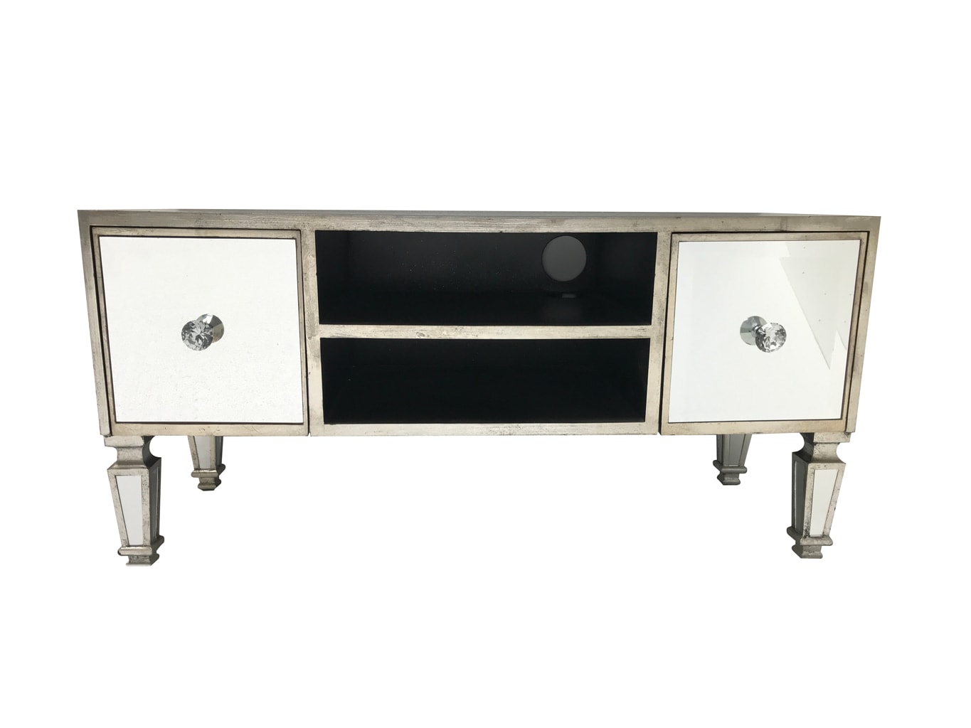 Mirrored TV Unit with 2 Cabinets and Shelves - Modern Finish