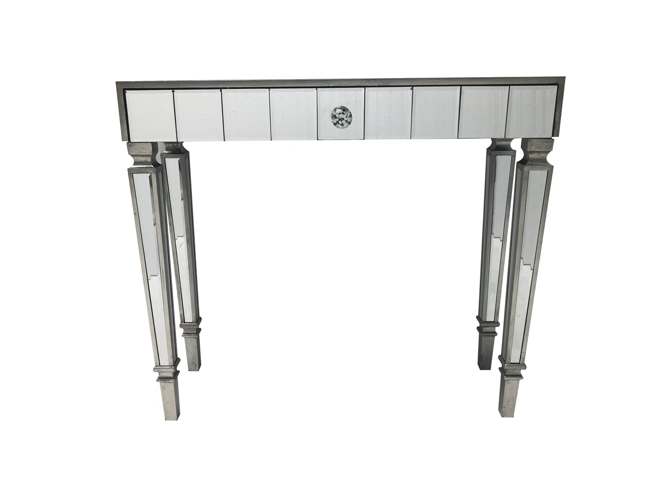 Hollywood Mirrored Table Slim Silver Finish with 1 Drawer