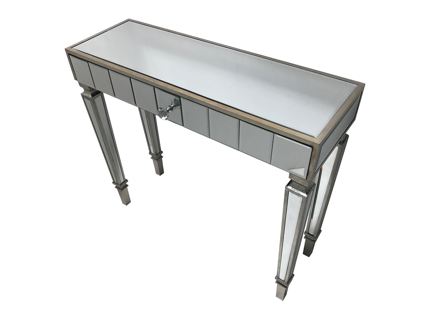 Hollywood Mirrored Console Table with  Slim Silver Finish and One Drawer