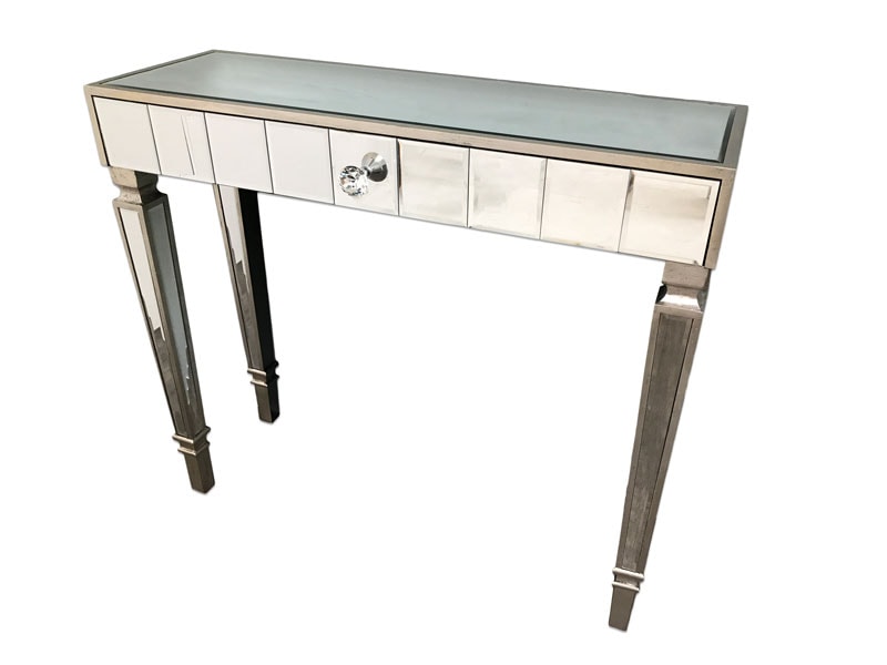Hollywood Mirrored Table Slim Silver Finish with 1 Drawer