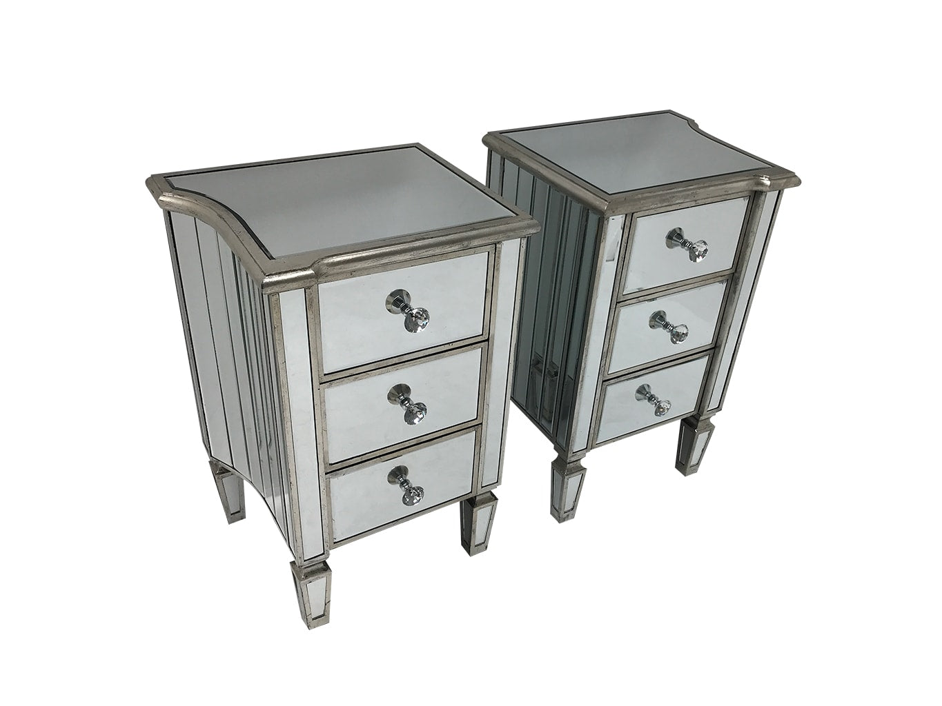 Pair of Mirrored Bedside Tables 3 drawers Marbella JoCo Home