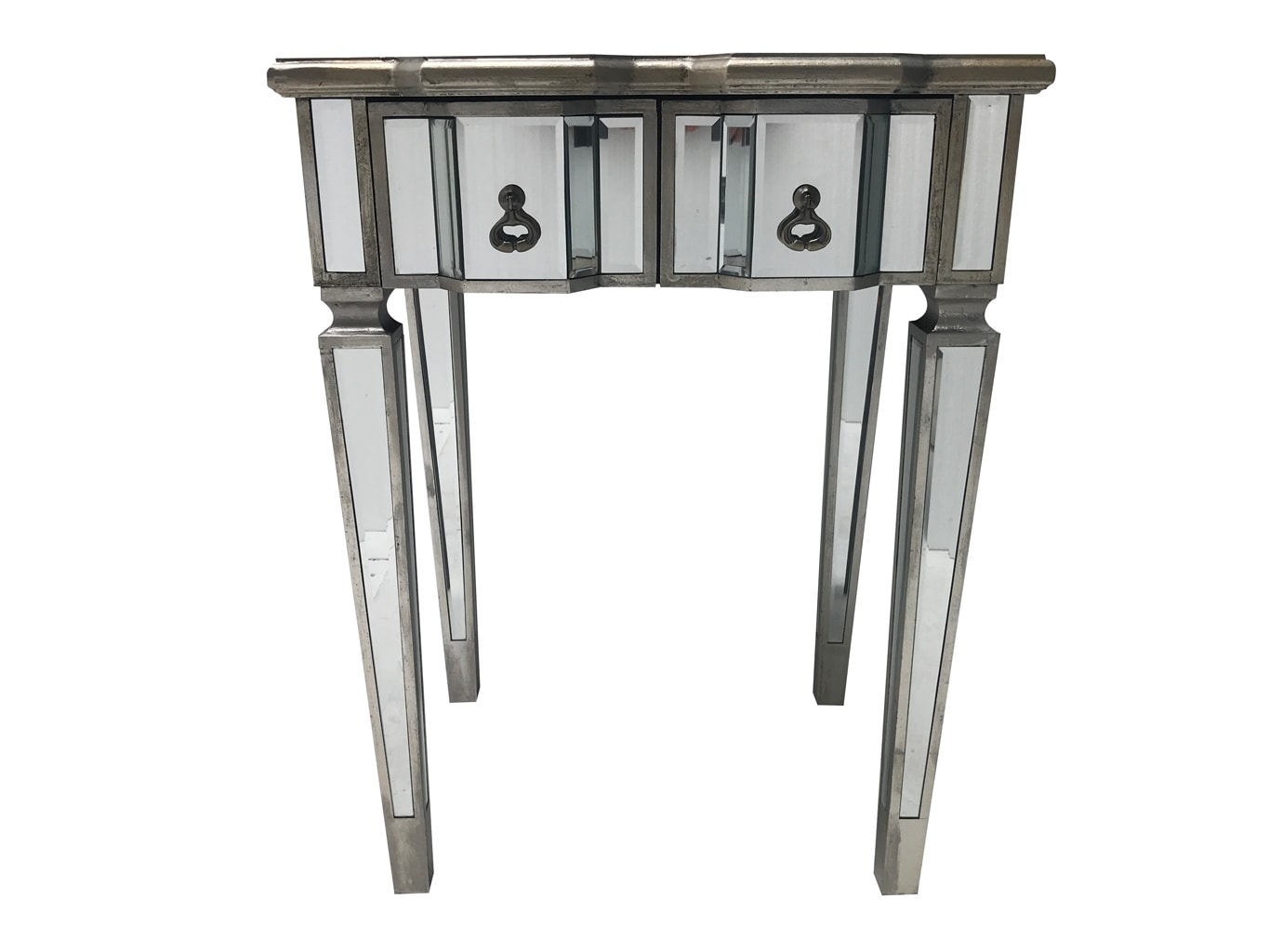 Charleston Mirrored Console Table with 2 drawers, antique silver finish, wood and mirror