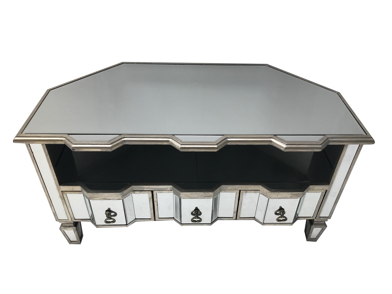 Mirrored tv unit with mirrored tabletop