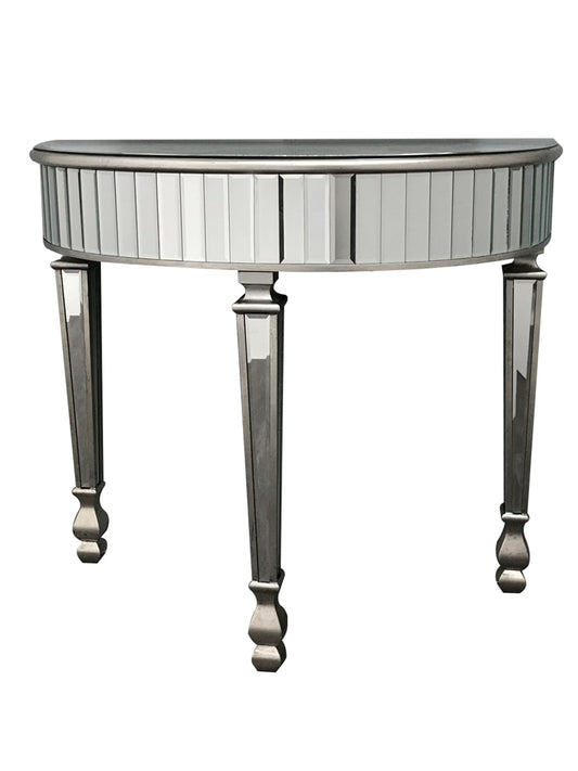 Mirrored Console Table - half moon shape with glass panels